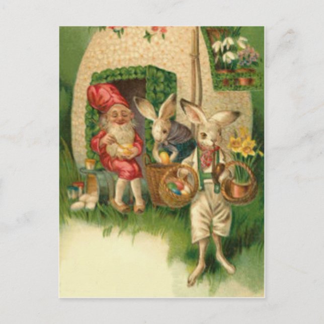 Easter Bunny Painted Coloured Egg Flower Gnome Holiday Postcard (Front)