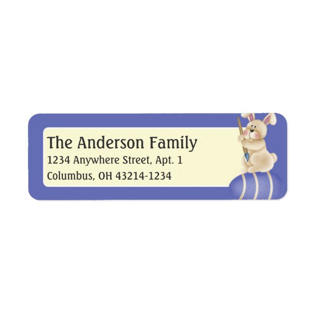 Easter Bunny Painting Blue Egg Address Labels (Front)