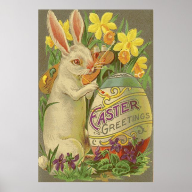 Easter Bunny Painting Egg Daffodil Crocus Poster (Front)