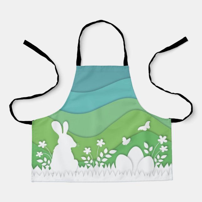 Easter bunny paper cut green nature spring apron (Front)