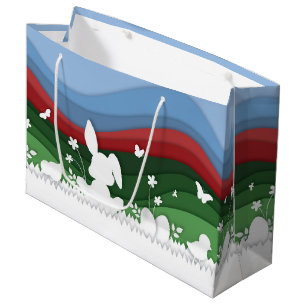 Easter bunny paper cut green nature spring  large gift bag