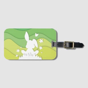 Easter bunny paper cut green nature spring luggage tag