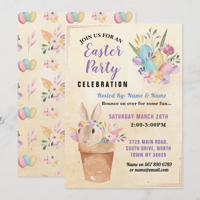 Easter Bunny Party Egg Hunt Pink Basket Invitation (Front/Back)