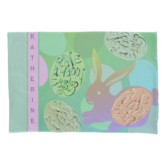 Easter Bunny Pastel Eggs Pillowcase (Front-Left)