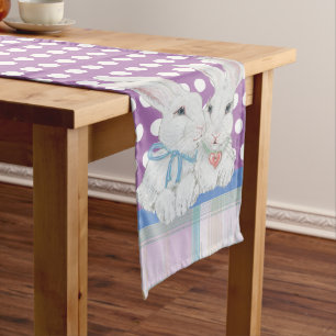 Easter Bunny Pastel Purple Vintage Retro Polka Dot Long Table Runner