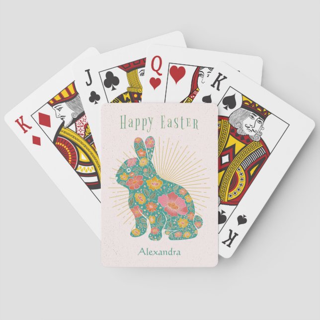 Easter Bunny Pastel Vintage Personalised Playing Cards (Back)