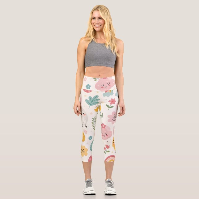 Easter Bunny Pattern Capri Leggings (Front)