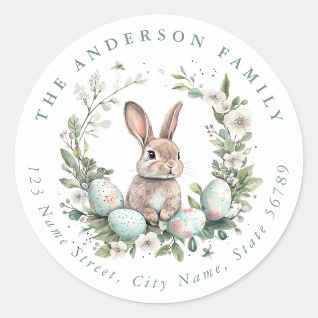 Easter Bunny Personalised Name Round Stickers (Front)