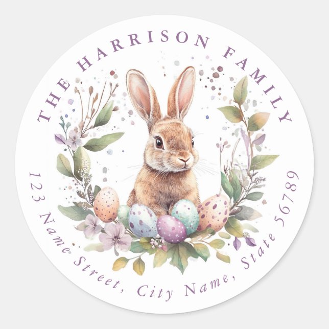 Easter Bunny Personalised Name Round Stickers (Front)