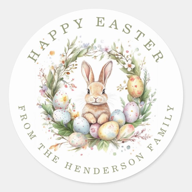Easter Bunny Personalised Name Round Stickers (Front)