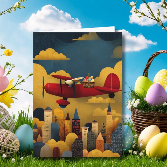 Easter Bunny Pilot Flies Aeroplane Custom Aviation Card (Creator Uploaded)