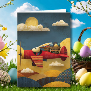 Easter Bunny Pilot Flies Aeroplane Custom Aviation Card