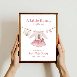 Easter Bunny Pink Dress Girl Baby Shower Welcome Poster