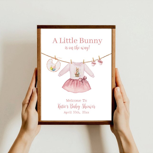 Easter Bunny Pink Dress Girl Baby Shower Welcome Poster (Creator Uploaded)