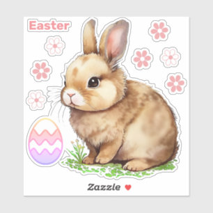 Easter Bunny, Pink Flowers and Easter Egg Sticker