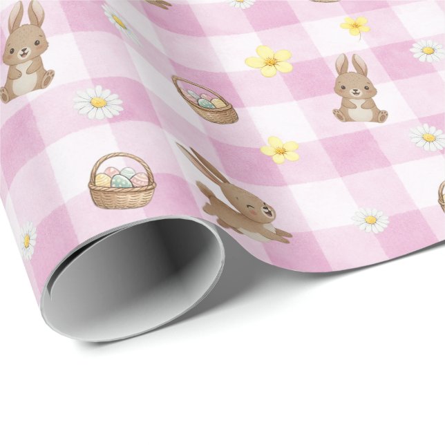 Easter Bunny Pink Gingham Wrapping Paper (Roll Corner)