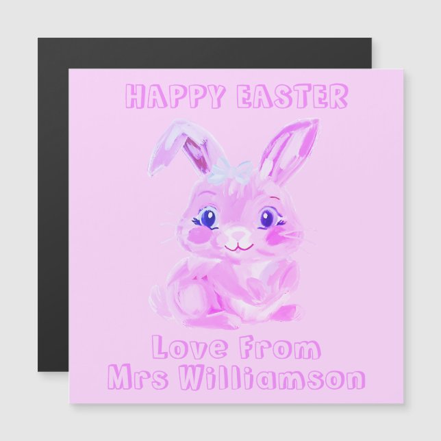 Easter Bunny Pink Preschool Girl Refrigerator Card (Front/Back)