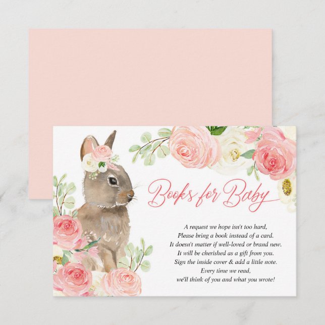 Easter bunny pink white floral books for baby enclosure card (Front/Back)