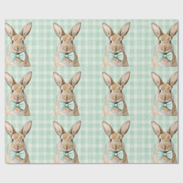 Easter Bunny Plaid Pattern Wrapping Paper (Flat)
