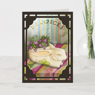 Easter Bunny Planter in Florist Shop Window Holiday Card