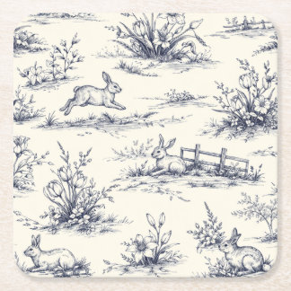 Easter Bunny Plates Square Paper Coaster