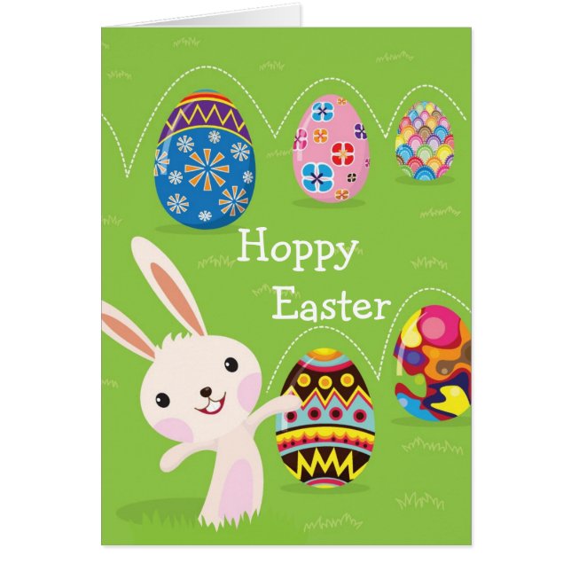 Easter bunny playful with painted eggs (Front)