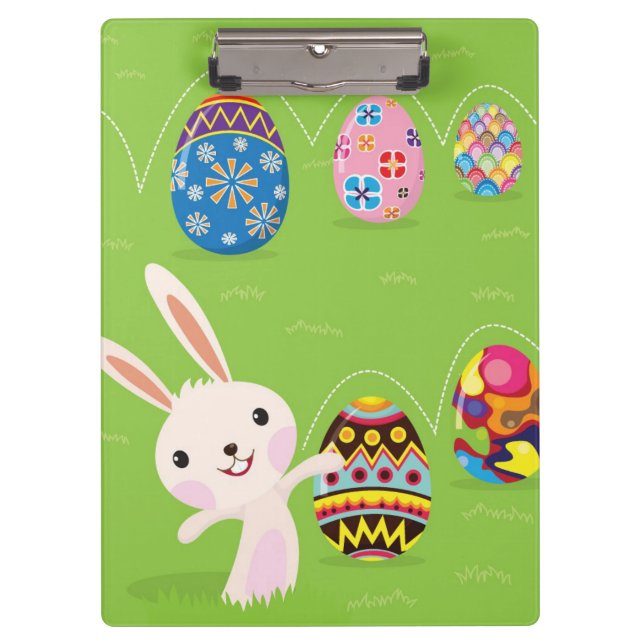 Easter bunny playful with painted eggs clipboard (Front)