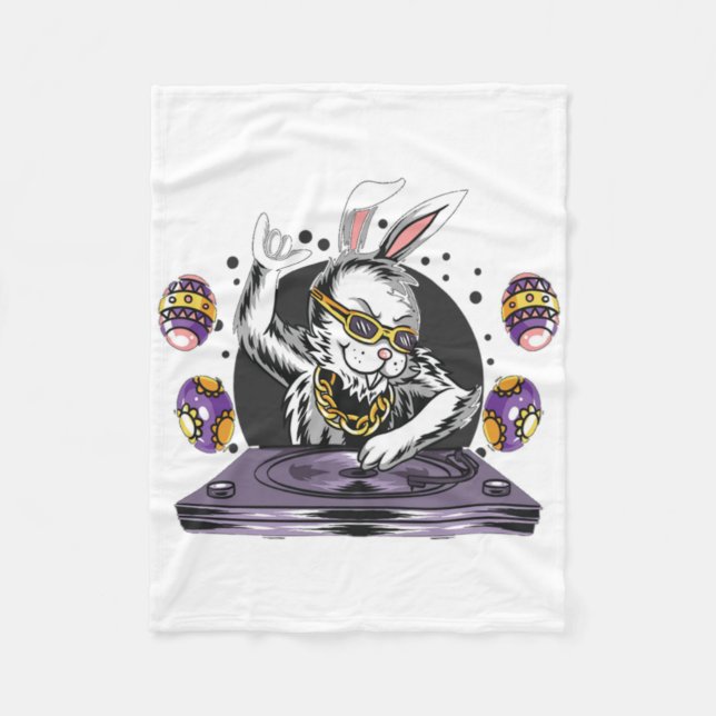 Easter bunny playing DJ music  Fleece Blanket (Front)