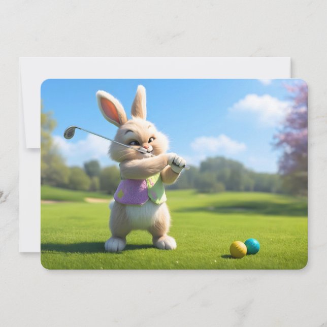 Easter Bunny Playing Golf in the Lowcountry Holiday Card (Front)