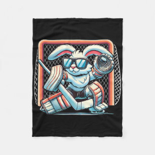 Easter Bunny Playing Hockey Goalie Rabbit Toddlers Fleece Blanket