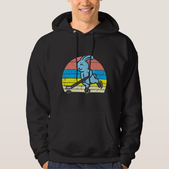 Easter Bunny Playing Ice Hockey Retro Sports Men W Hoodie (Front)