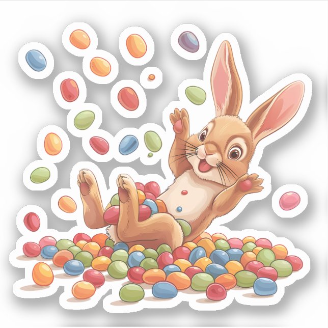Easter Bunny Playing in Jelly Beans (Front)