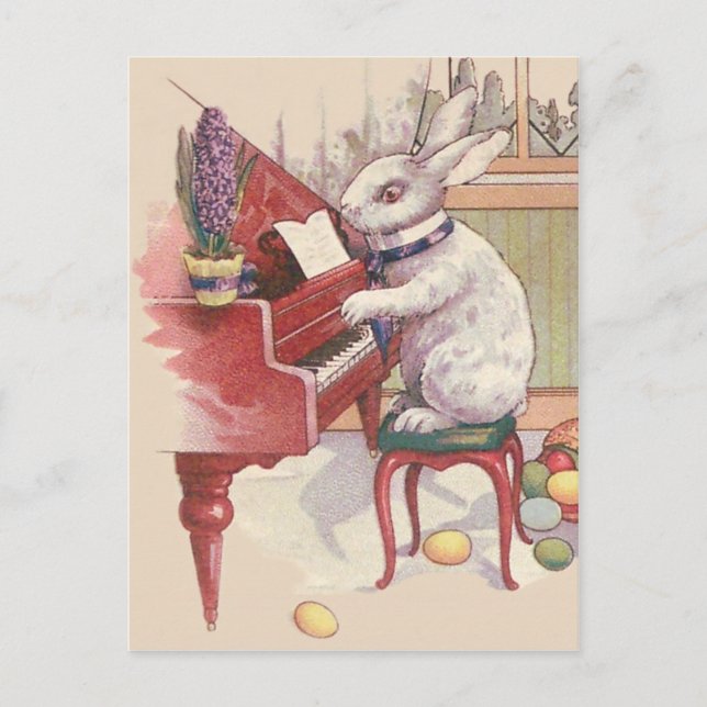 Easter Bunny Playing Piano Hyacinth Holiday Postcard (Front)