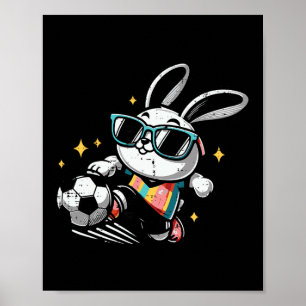 Easter Bunny Playing Soccer Cute Footll Boys Kids Poster