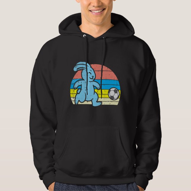 Easter Bunny Playing Soccer Retro Football Boys Gi Hoodie (Front)