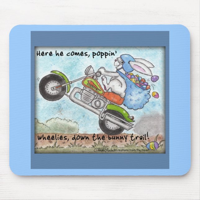 Easter Bunny Poppin’ Wheelies Mouse Mat (Front)