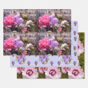 Easter Bunny Poppy Pansy Rose Purple Shabby Wrapping Paper Sheet
