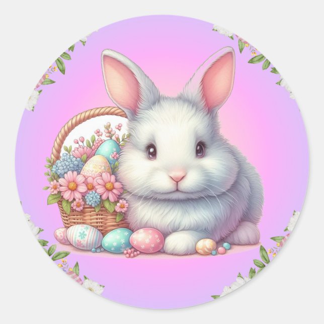 Easter Bunny Pretty Pastel Classic Round Sticker (Front)