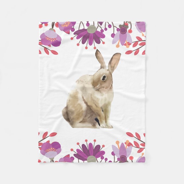 Easter Bunny Purple Floral Fleece Blanket (Front)