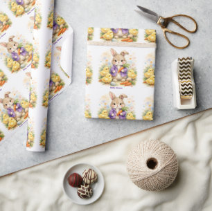 Easter Bunny Purple Jacket Baby Shower Wrapping Paper