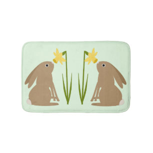 Easter Bunny Rabbit and Daffodil flower Bath Mat