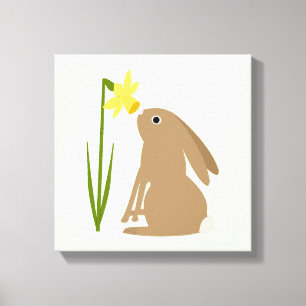 Easter Bunny Rabbit and Daffodil flower Canvas Print