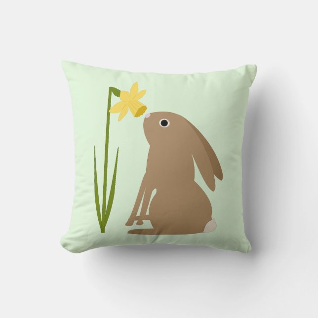 Easter Bunny Rabbit and Daffodil flower Cushion (Front)