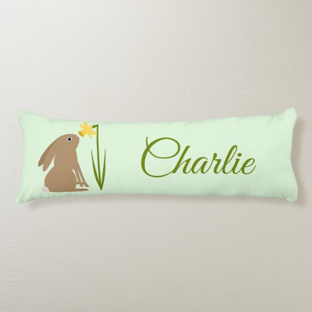 Easter Bunny Rabbit and Daffodil flower Custom Body Cushion (Front)