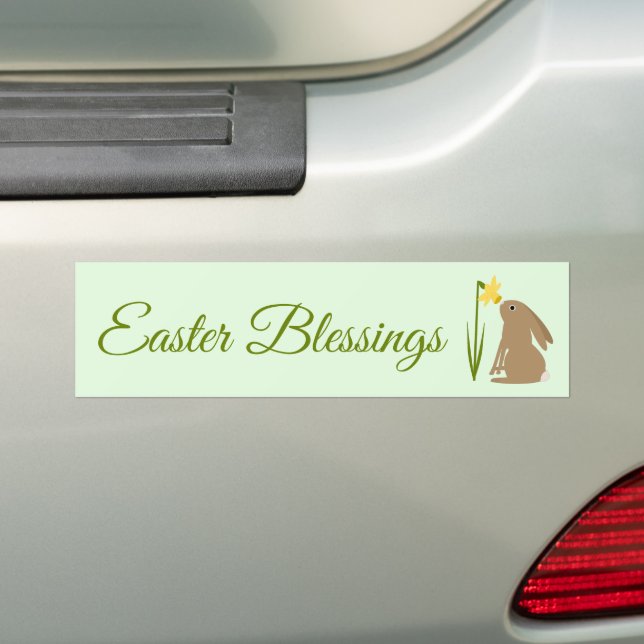 Easter Bunny Rabbit and Daffodil flower Custom Bumper Sticker (On Car)