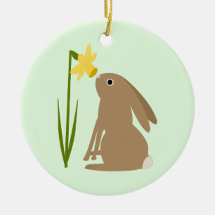 Easter Bunny Rabbit and Daffodil flower Custom Ceramic Tree Decoration