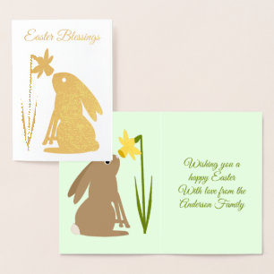 Easter Bunny Rabbit and Daffodil flower Custom Foil Card