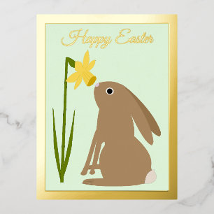 Easter Bunny Rabbit and Daffodil flower Custom Foil Holiday Postcard