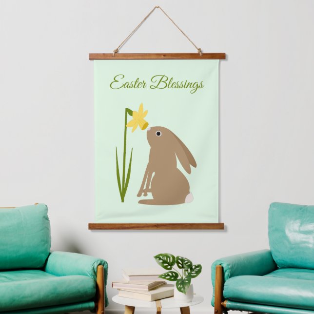 Easter Bunny Rabbit and Daffodil flower Custom Hanging Tapestry (Living Room)