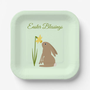 Easter Bunny Rabbit and Daffodil flower Custom Paper Plate
